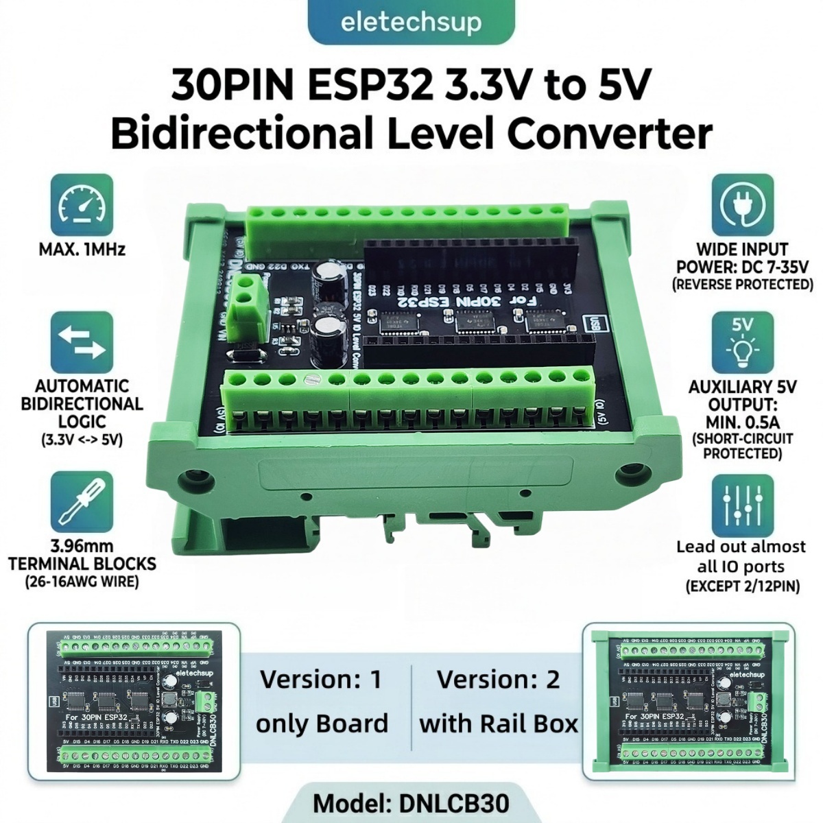 ESP32 30P DIN Rail Adapter, 3. - Level Shifter 3.3V recension och pris